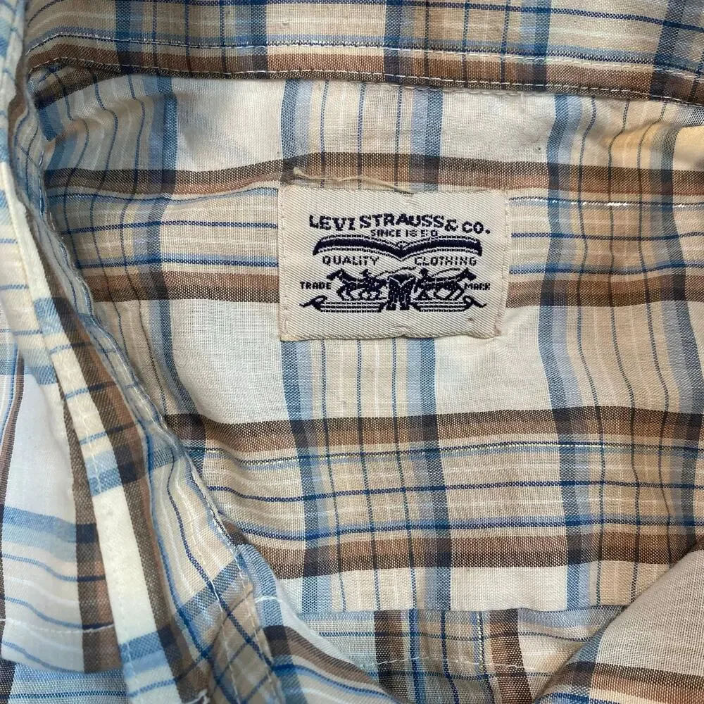 Vintage Levi's Plaid Pearl Snap Western Shirt Men Large Long Sleeve Cowboy Rodeo